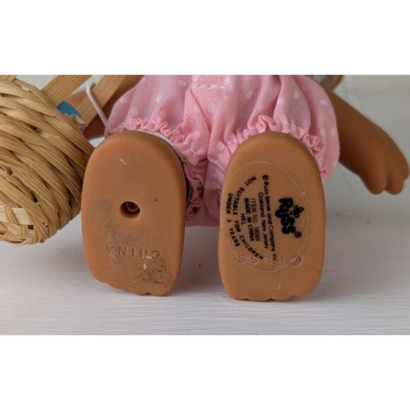 VTG Russ Easter Bunny Troll Doll 4" Girl Blue Hair Easter Egg Basket Pink Romper - Picture 6 of 6